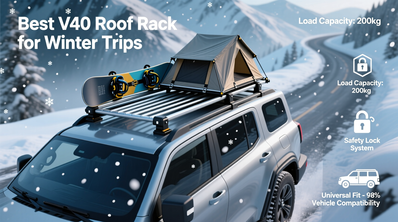 v40 roof rack winter trips
