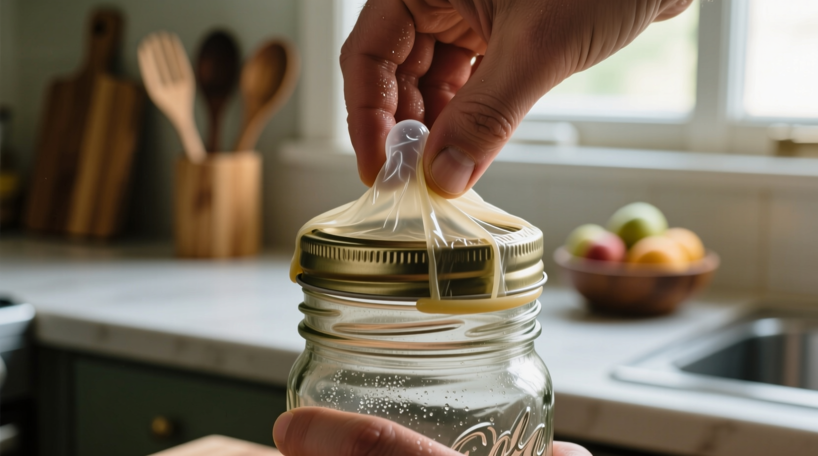 open stubborn jars with a non lubricated condom