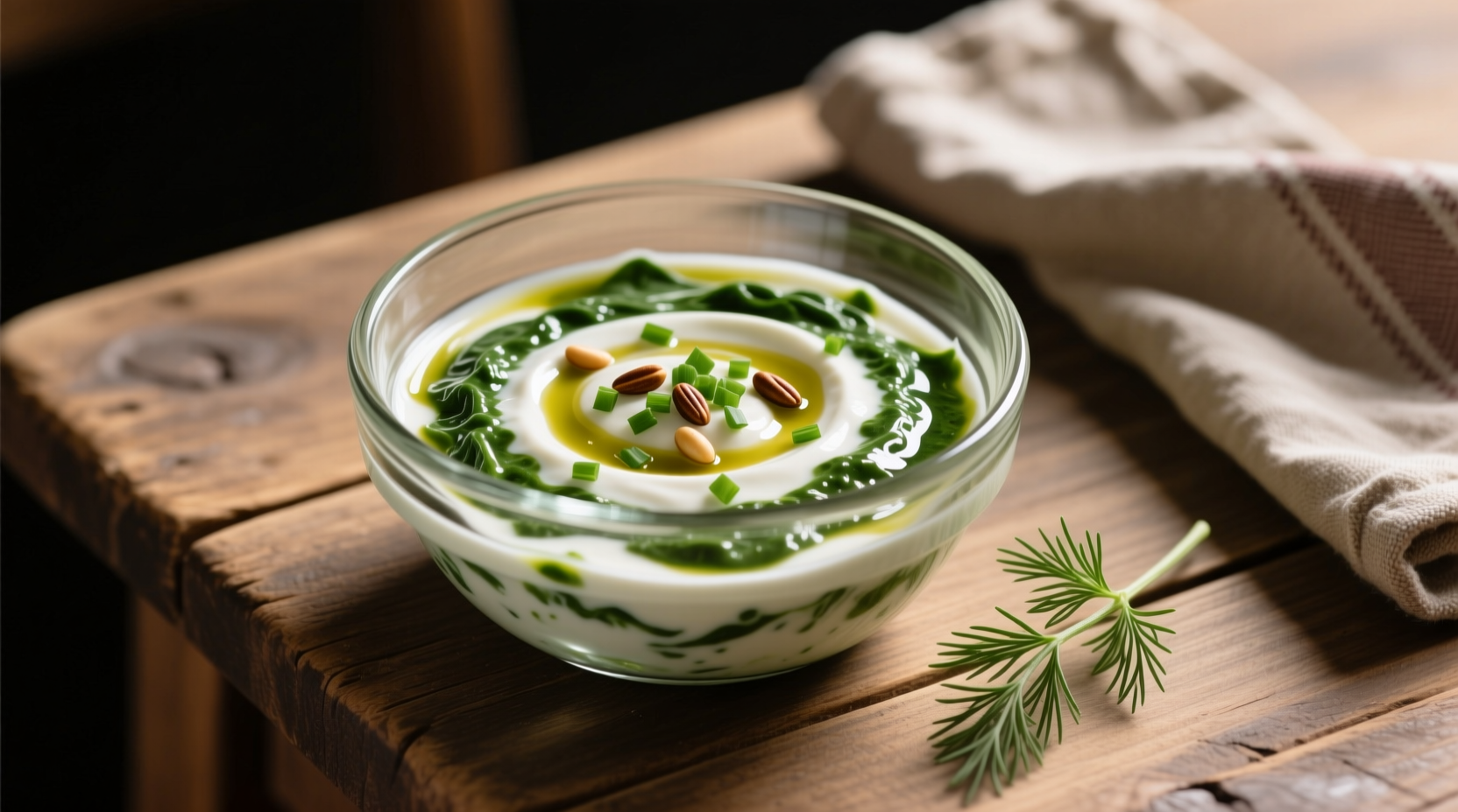 Creamy spinach salad dressing in glass bowl