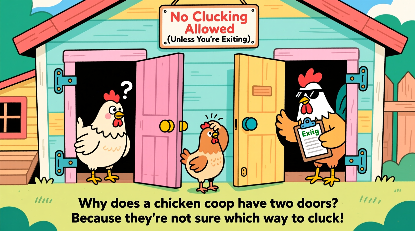 why does a chicken coop have two doors exploring the humor