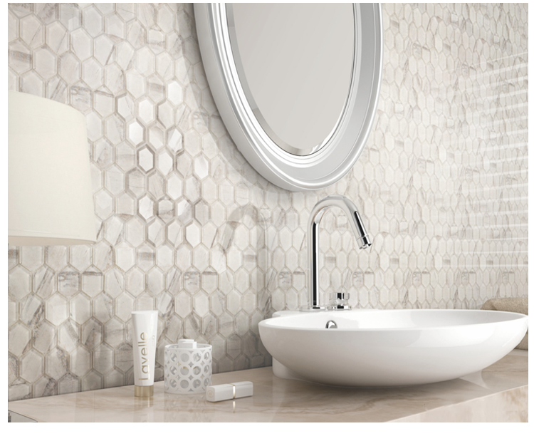 Bathroom Decor 300X300mm Glossy Glass Hexagon Mosaic Tile