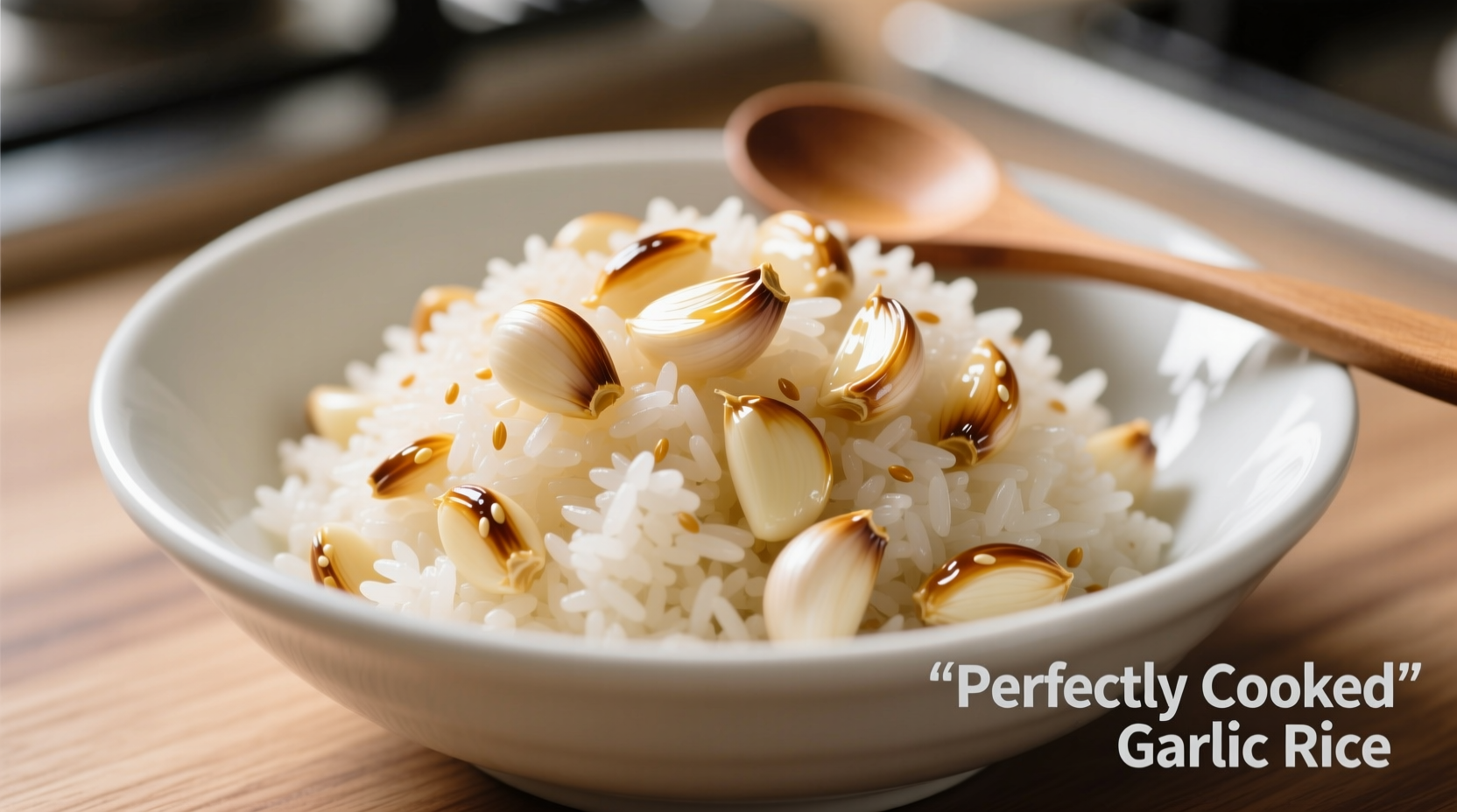 Perfectly cooked garlic rice with visible separate grains