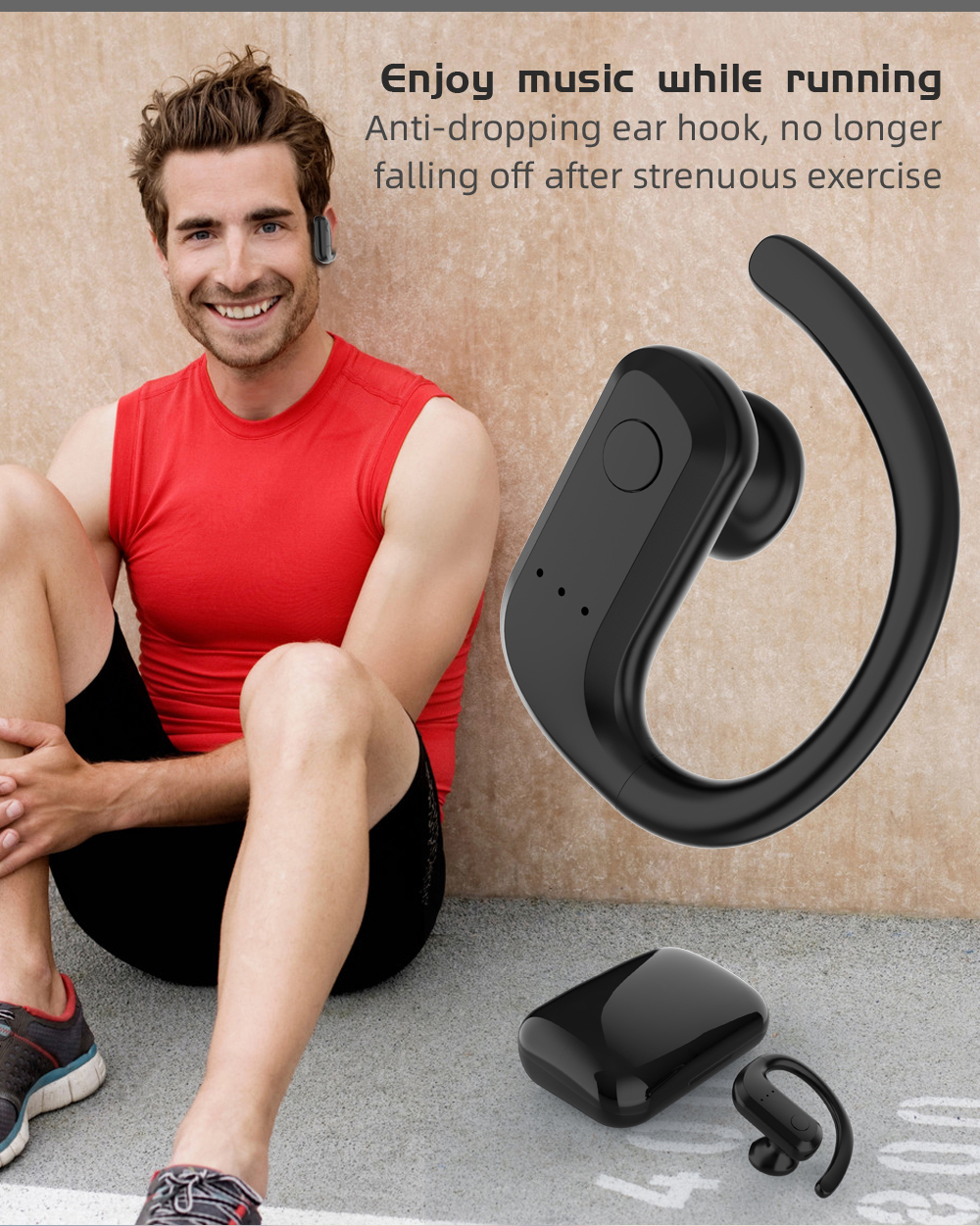 蓝牙耳机耳机耳钩立体声tws耳机黑色ipx3无线运动耳塞 - buy wireless