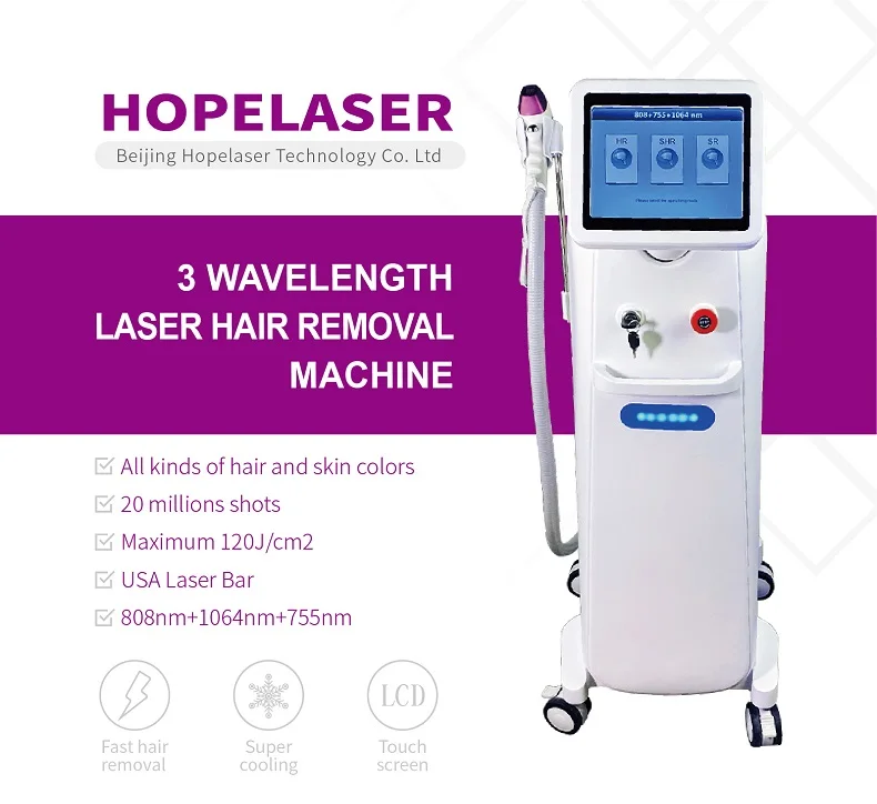 Permanent hair removal 2020 newest 755nm 808nm laser hair removal/triple wavelengths hair removal