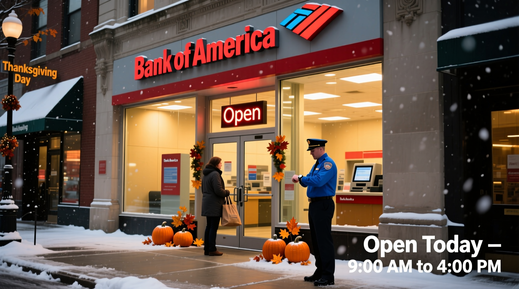 is bank of america open on thanksgiving