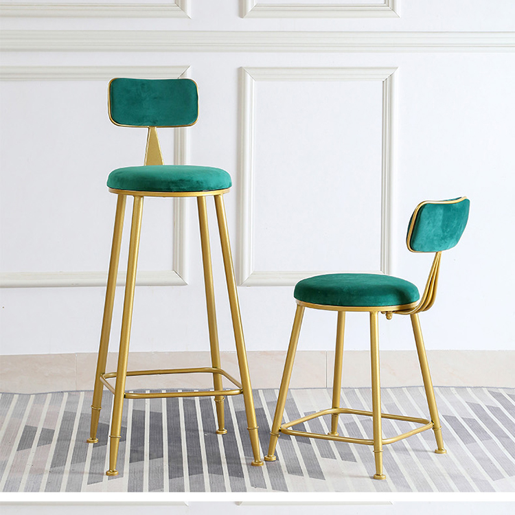 Hot sale Nordic Tall Cheap Counter Furniture Gold Metal Velvet Back Luxury Kitchen Modern High Stool Bar Chairs For Bar Table