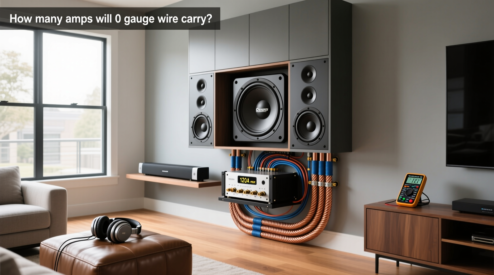 0 gauge subwoofer wiring kit components laid out on a surface