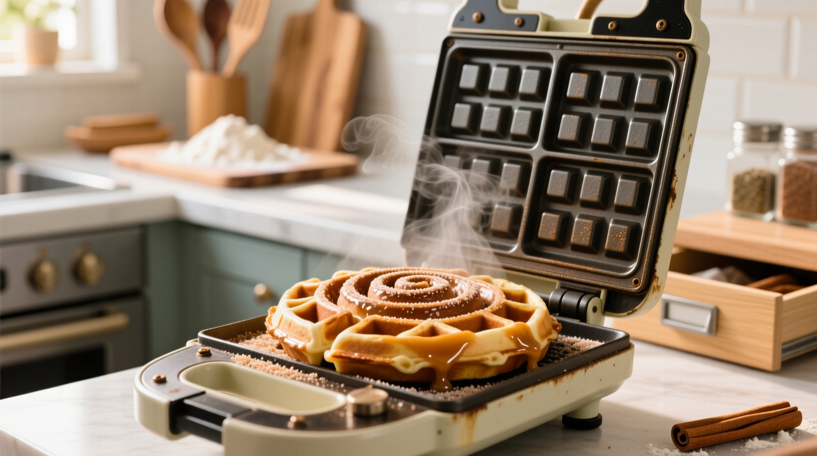 cook packaged cinnamon rolls in your waffle maker