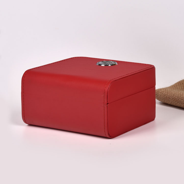 Caixa de presente de couro de couro vermelho personalizado de luxo por atacado