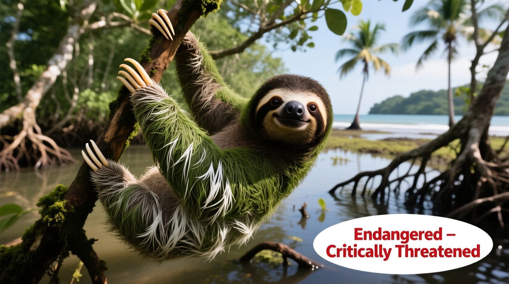 why are pygmy three toed sloths endangered threats conservation