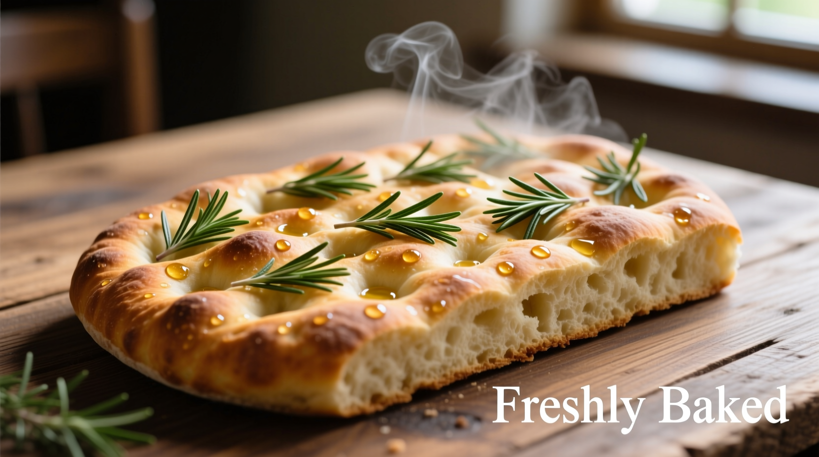 Freshly baked garlic focaccia with rosemary