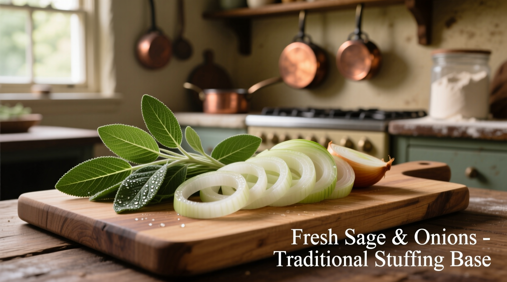 Fresh sage and onions for traditional stuffing