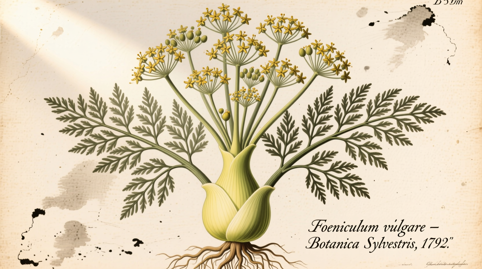 Fennel plant showing mature bulb and feathery fronds