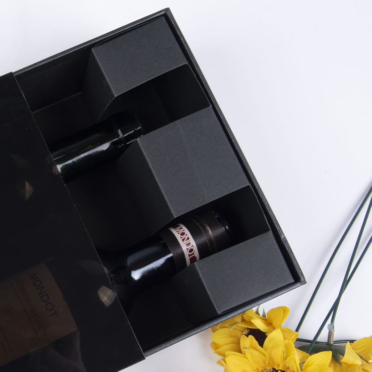 Caja de madera Fábrica de lujo personalizado Logotipo de encargo OEM Black 2 Botella de papel de vino