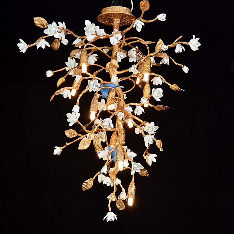 2020 Contemporary LED 12*5W maple leaf copper Glass lighting luxury Round  pendant lamp  staircase G9 chandelier villa design