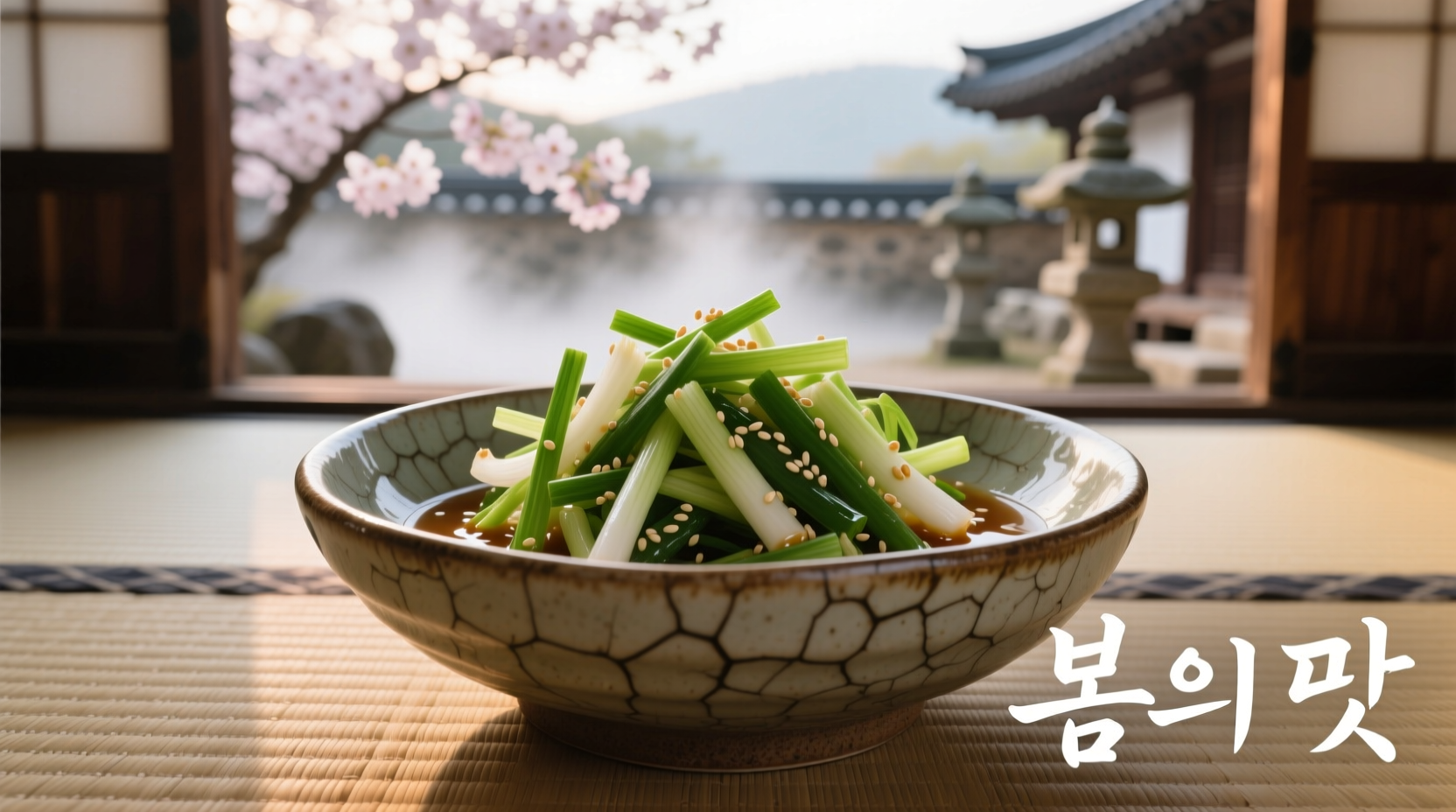 Fresh Korean spring onion salad in traditional bowl
