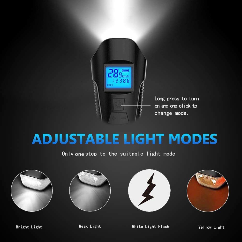 USB Bicycle Horn Light Battery Lamp & Bike Computer 6 Horn Flashlight Speed meter Bicycle Light