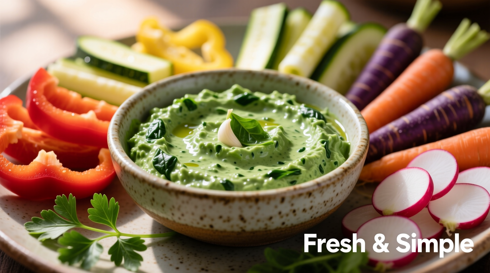 Fresh spinach dip with vegetables for dipping