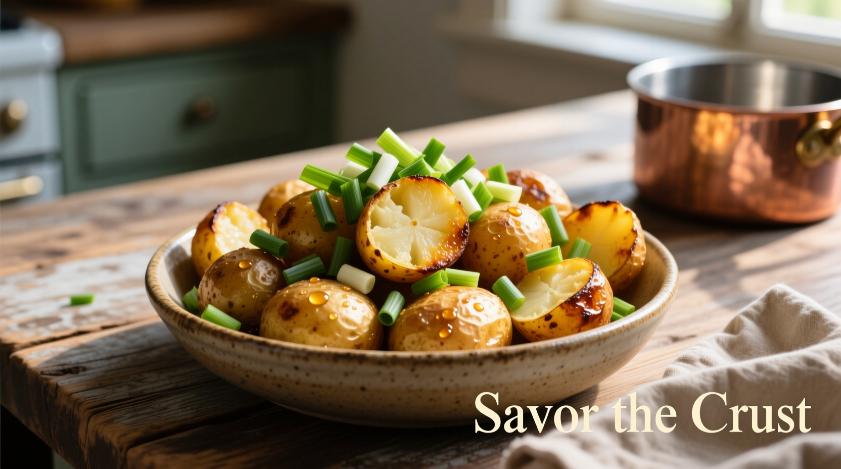 Golden roasted potatoes with fresh scallions