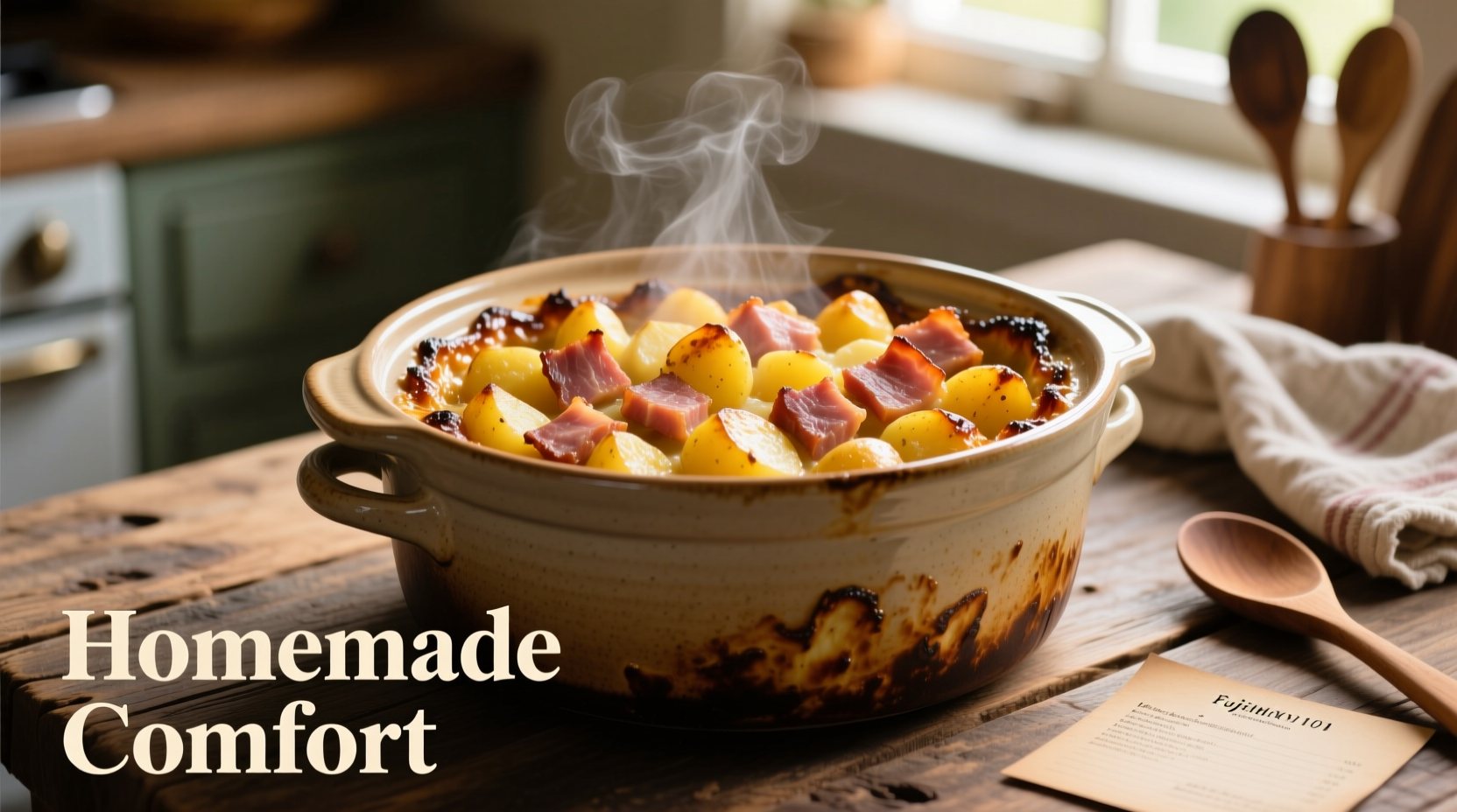 Slow cooker filled with golden potato and ham casserole