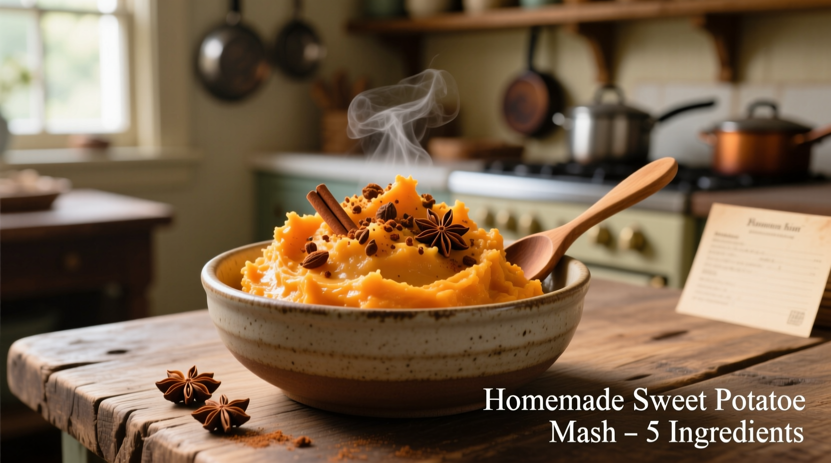 Mashed canned sweet potatoes in bowl with spices