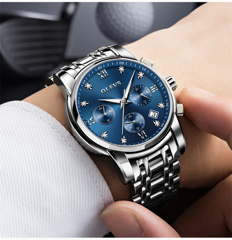 OLEVS 2858 Luxury Chronograph Men Watches Top Brand Luminous Dial Steel Bracelet Watchband Male Clock Date Business Wristwatches