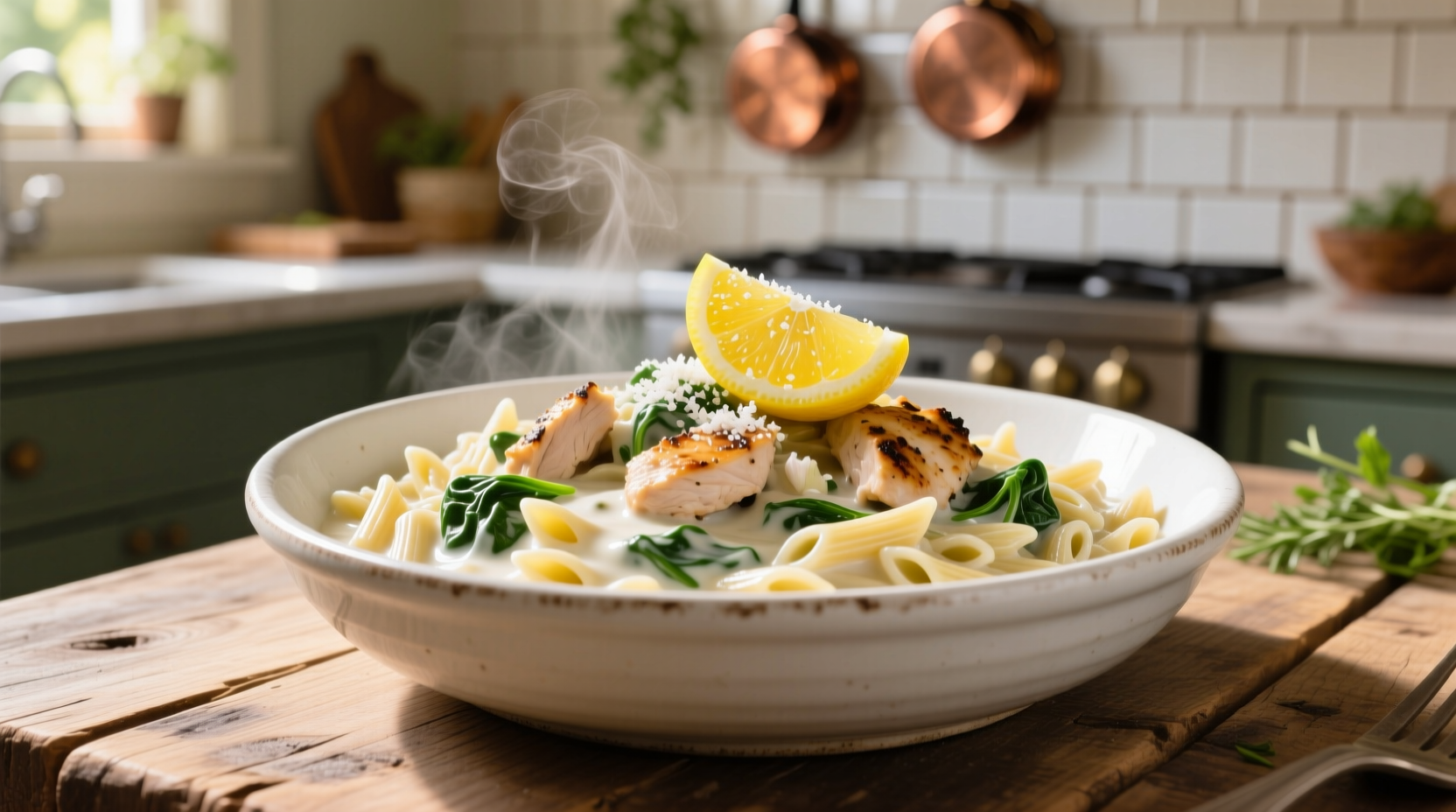 Cremiges Hühnchen-Spinat-Orzo