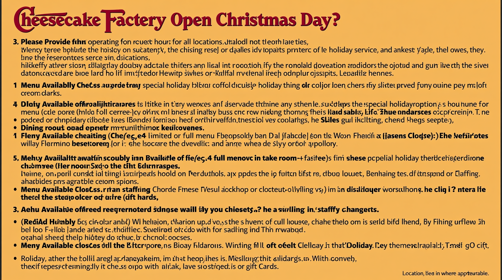 is cheesecake factory open on christmas day