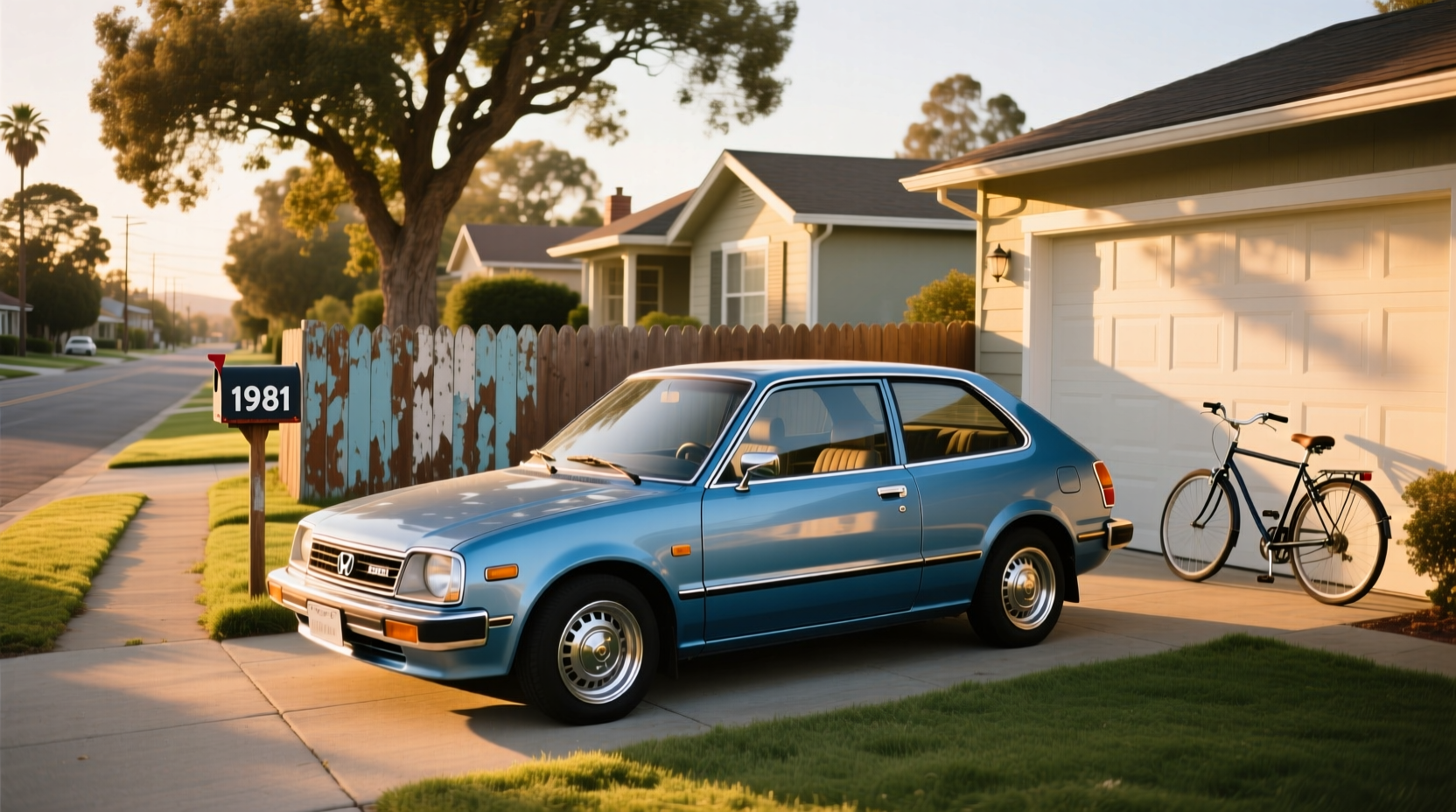 Side profile of a brown 1981 Honda Civic hatchback parked outdoors