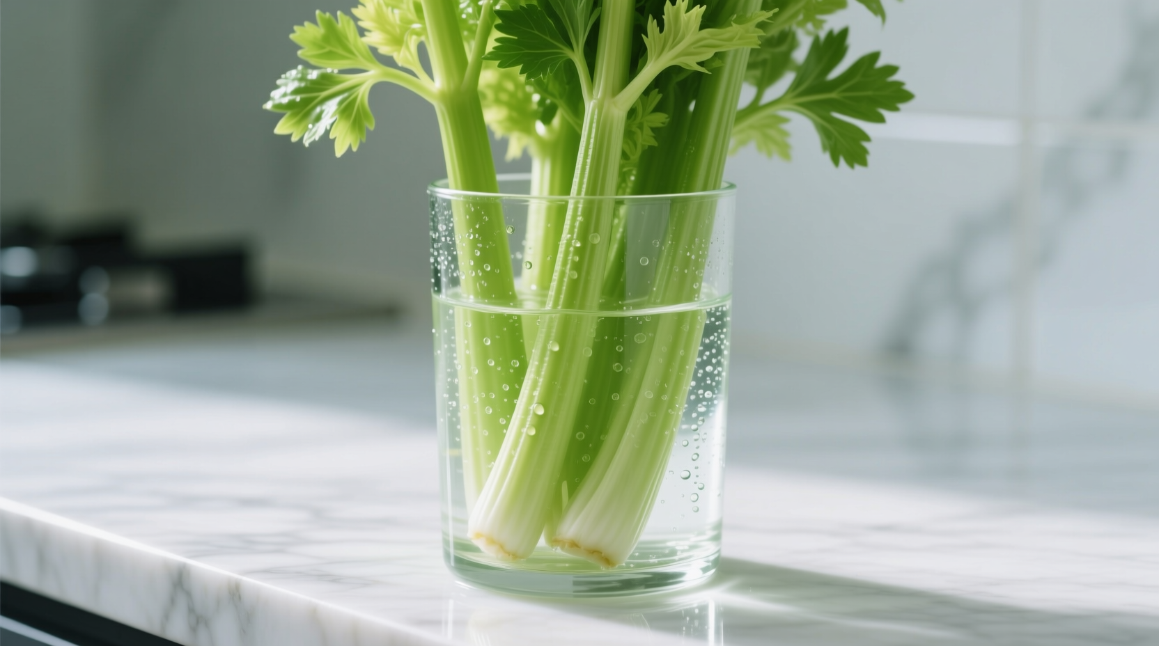 Fresh celery stored in water container