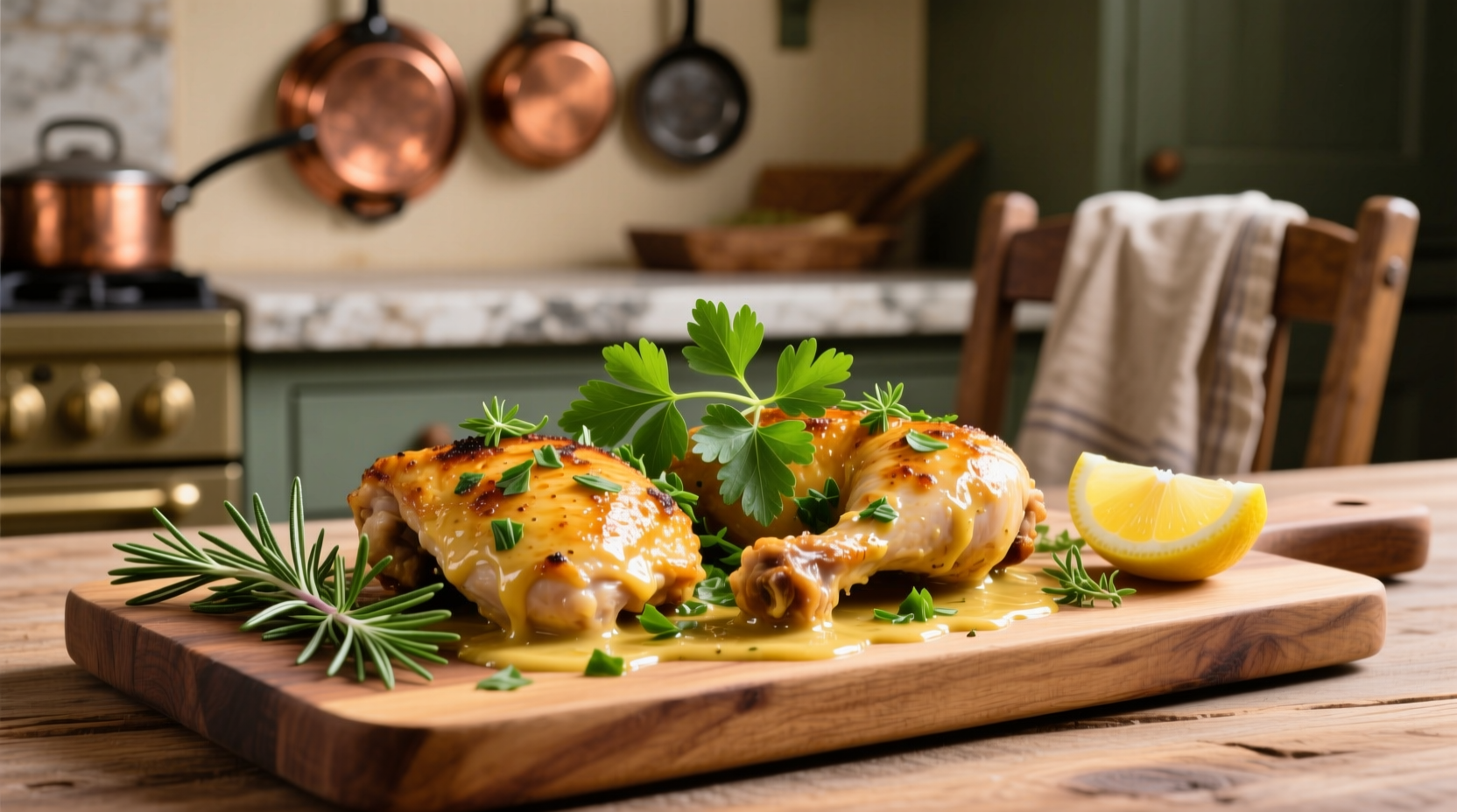 Golden garlic butter chicken with fresh herbs