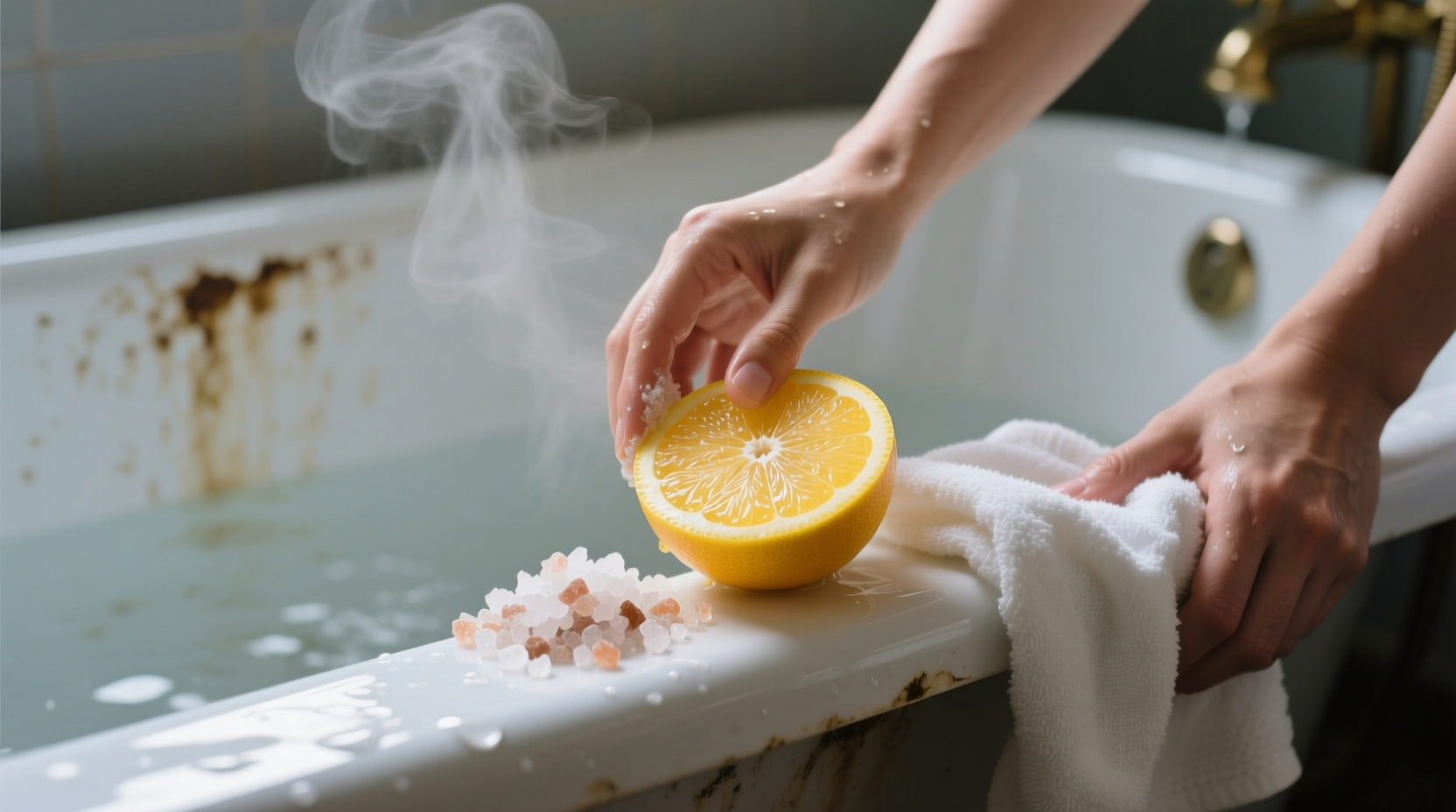 clean your bathtub with a grapefruit and some salt