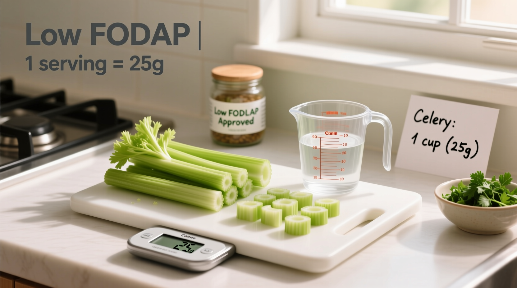 Measuring celery portions for low FODMAP diet