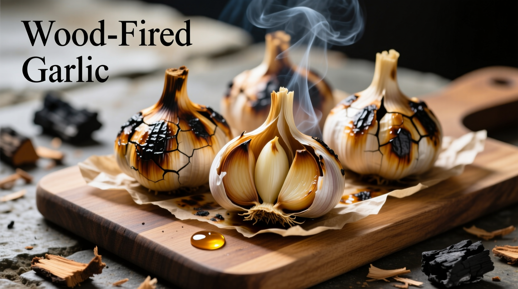 Woodfired garlic heads with roasted cloves