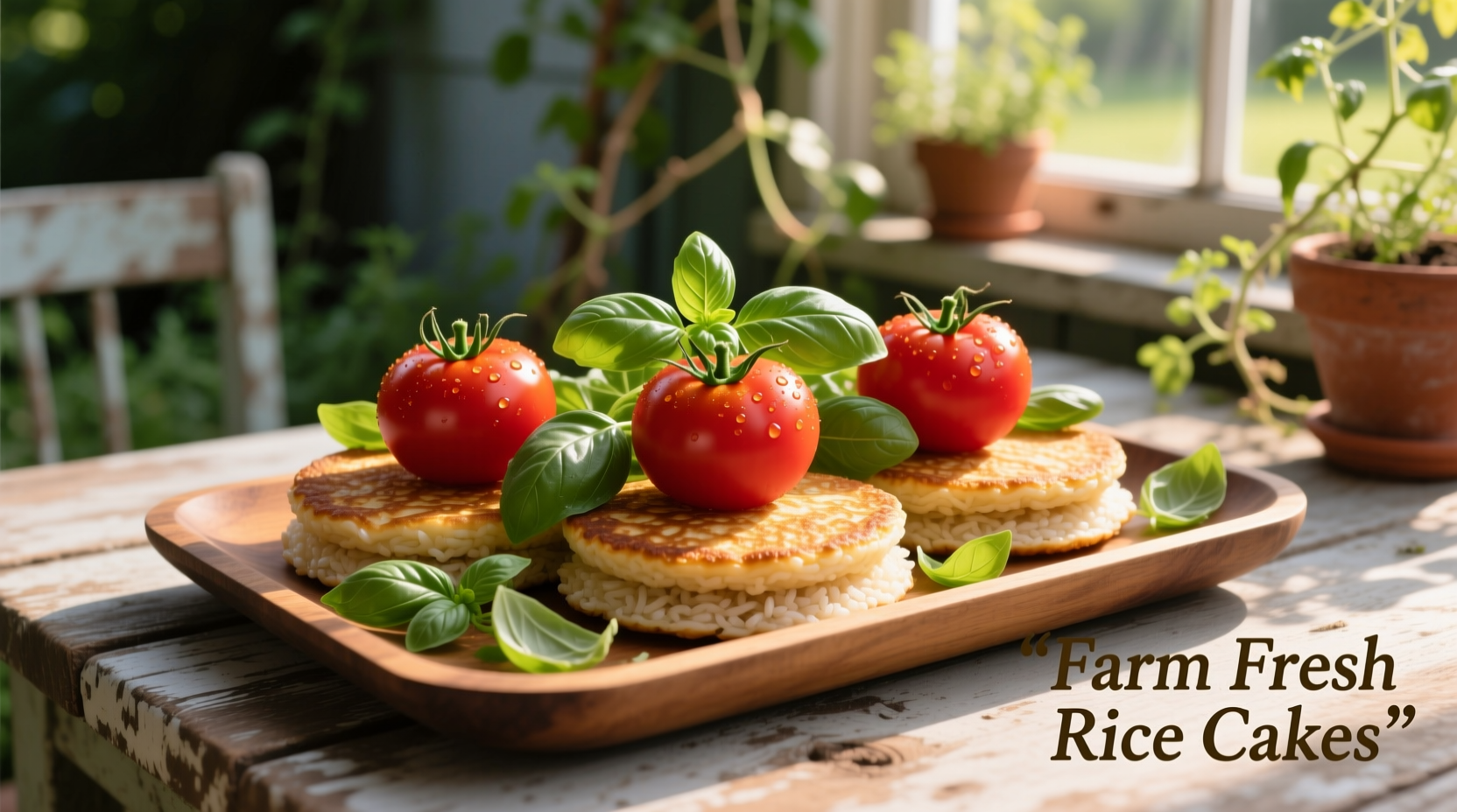 garden tomato basil rice cakes