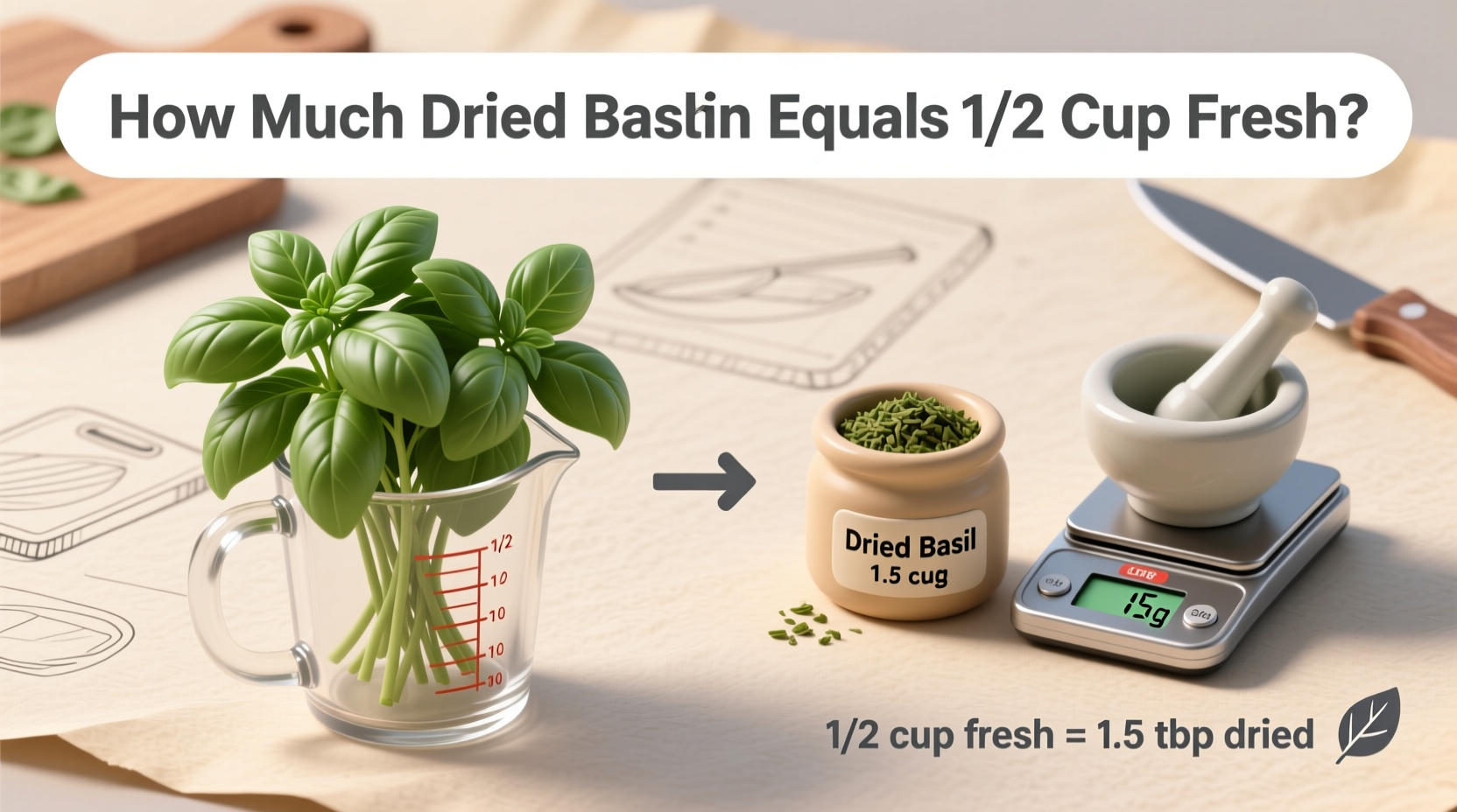 How Much Dried Basil Equals 1/2 Cup Fresh?