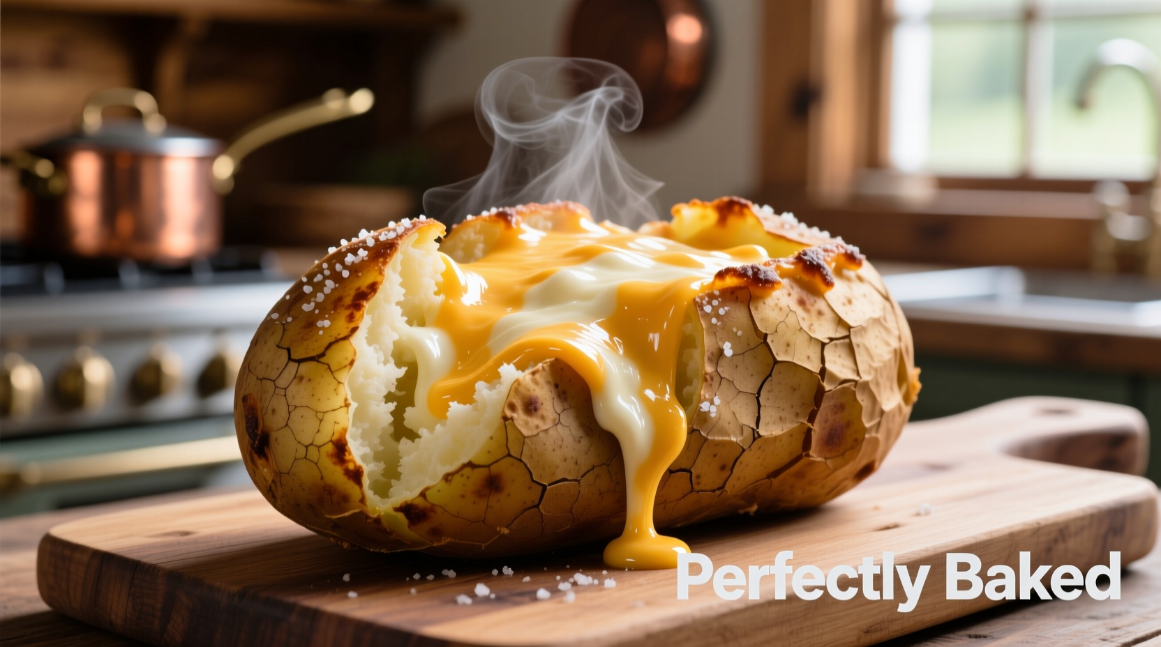 Perfectly baked potato boat with crispy skin and melted cheese