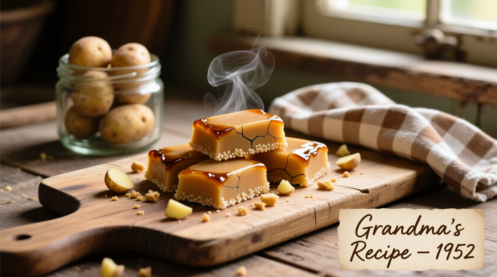 Homemade old fashioned potato candy on wooden cutting board
