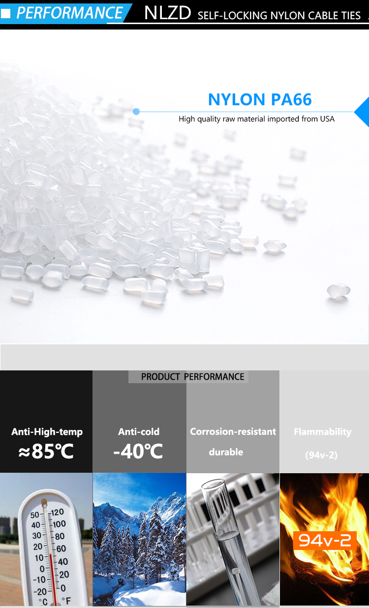 NLZD natural white color, High quality zip tie plastic tie strap Nylon Kabelbinder/