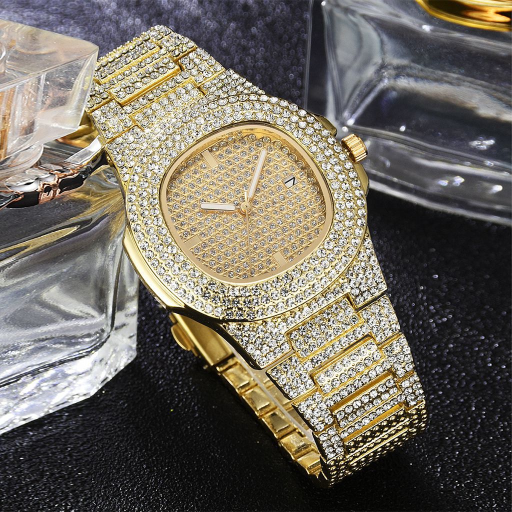 Orologio Uomo/Donna Con Diamanti E Strass - Quadrante Hip Hop, Movimento Al Quarzo, Colori Nero/Oro/Argento - 4