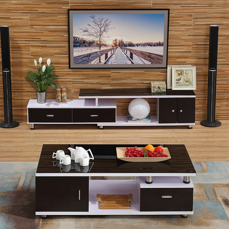 Modern and simple glass wooden coffee table furniture square shaped side table TV Cabinet storage coffee table TV console
