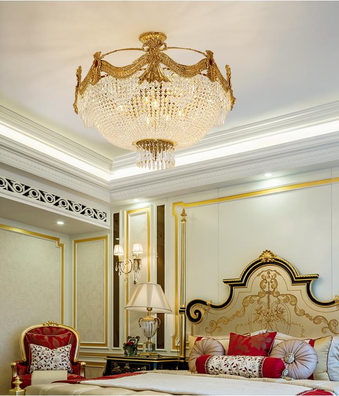 Living room high quality pure copper luxury crystal chandeliers with gold color K9 crystal chandelier ceiling lamp