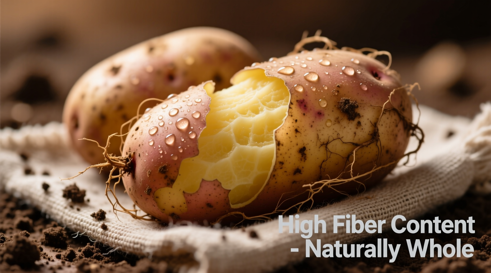 Fresh potatoes with skin showing high fiber content