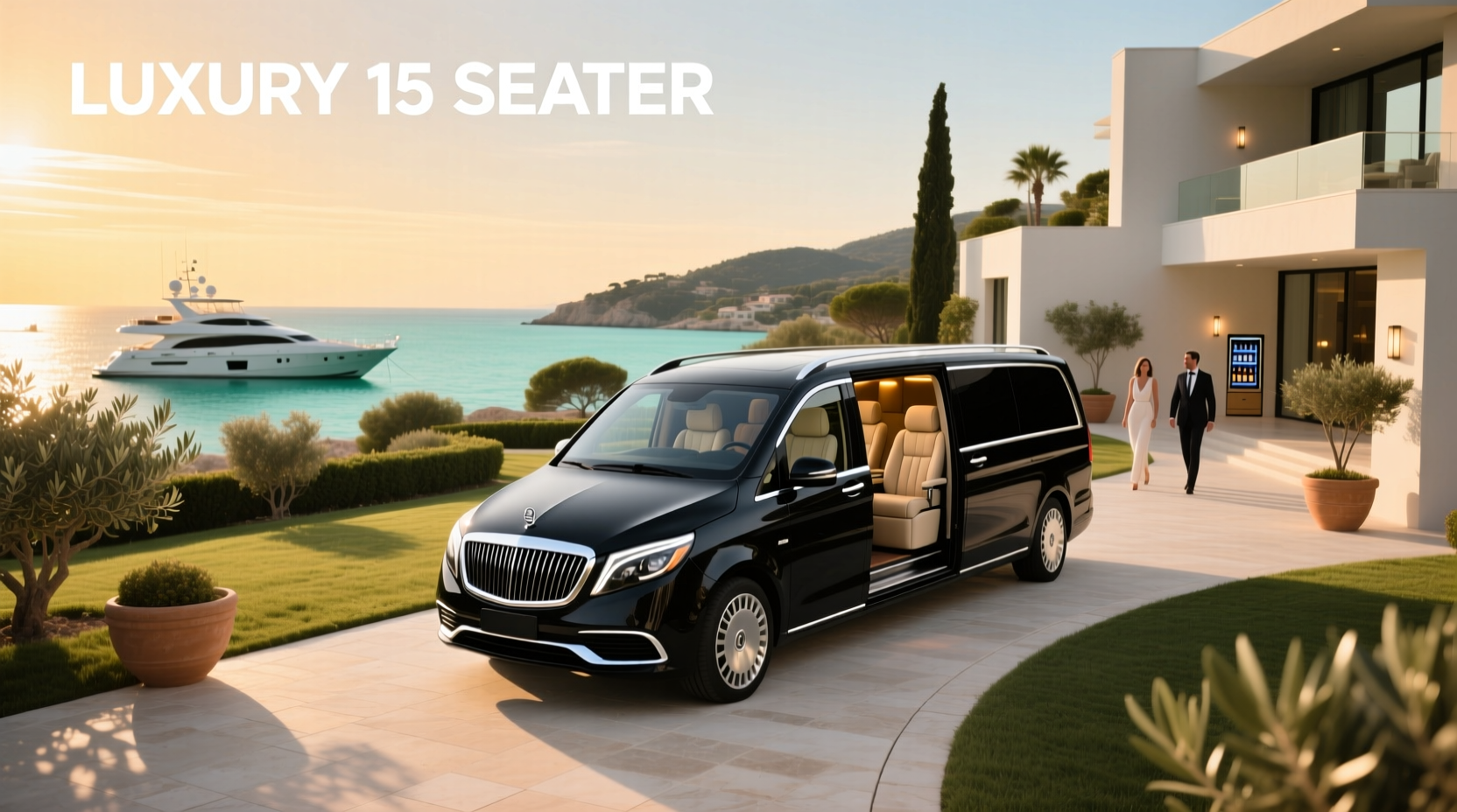 Luxury 15 seater car with ambient lighting and captain chairs