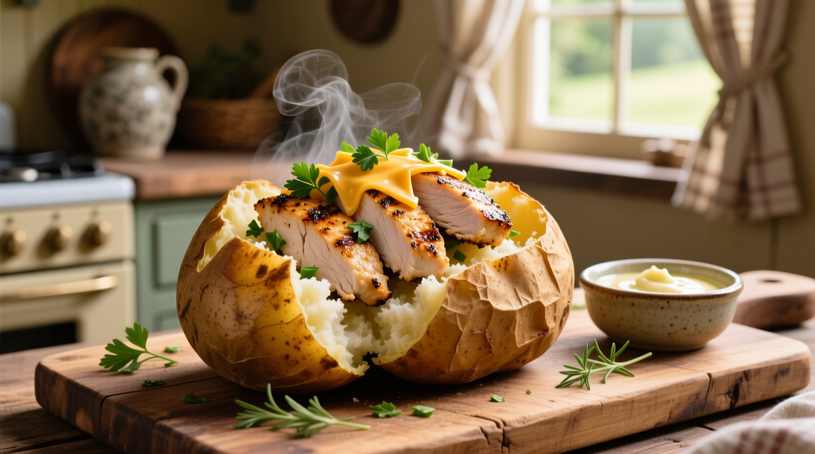 baked potato with chicken