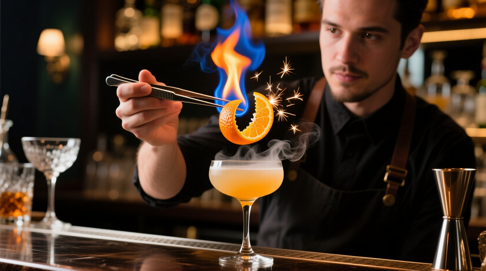 cocktail 101 how to flame an orange twist garnish drink flaming peel