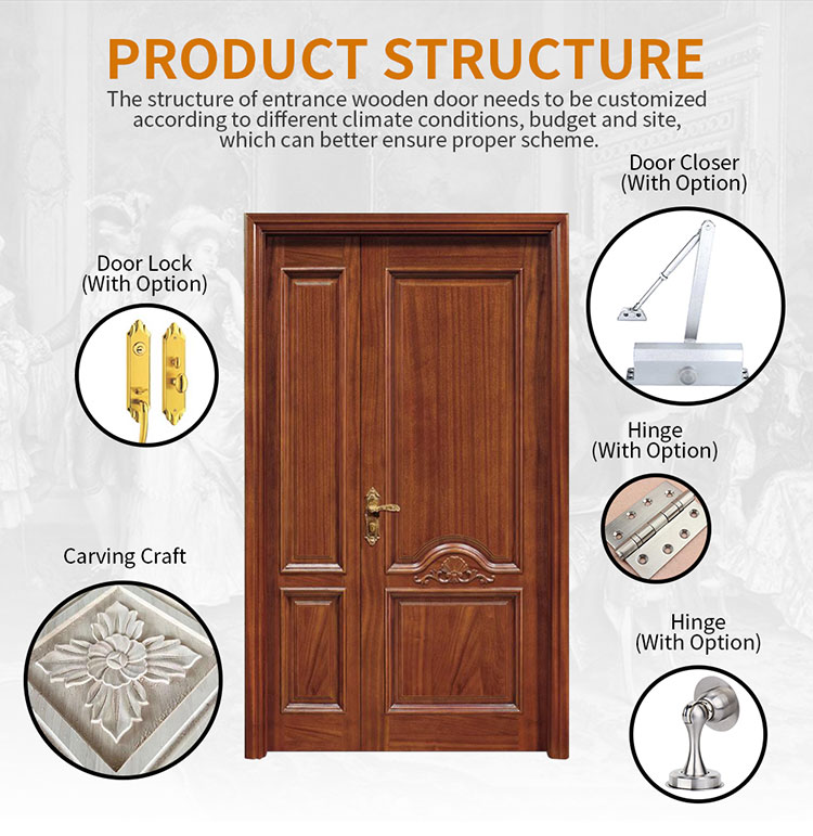 modern teak Wooden front double door design house main entrance door