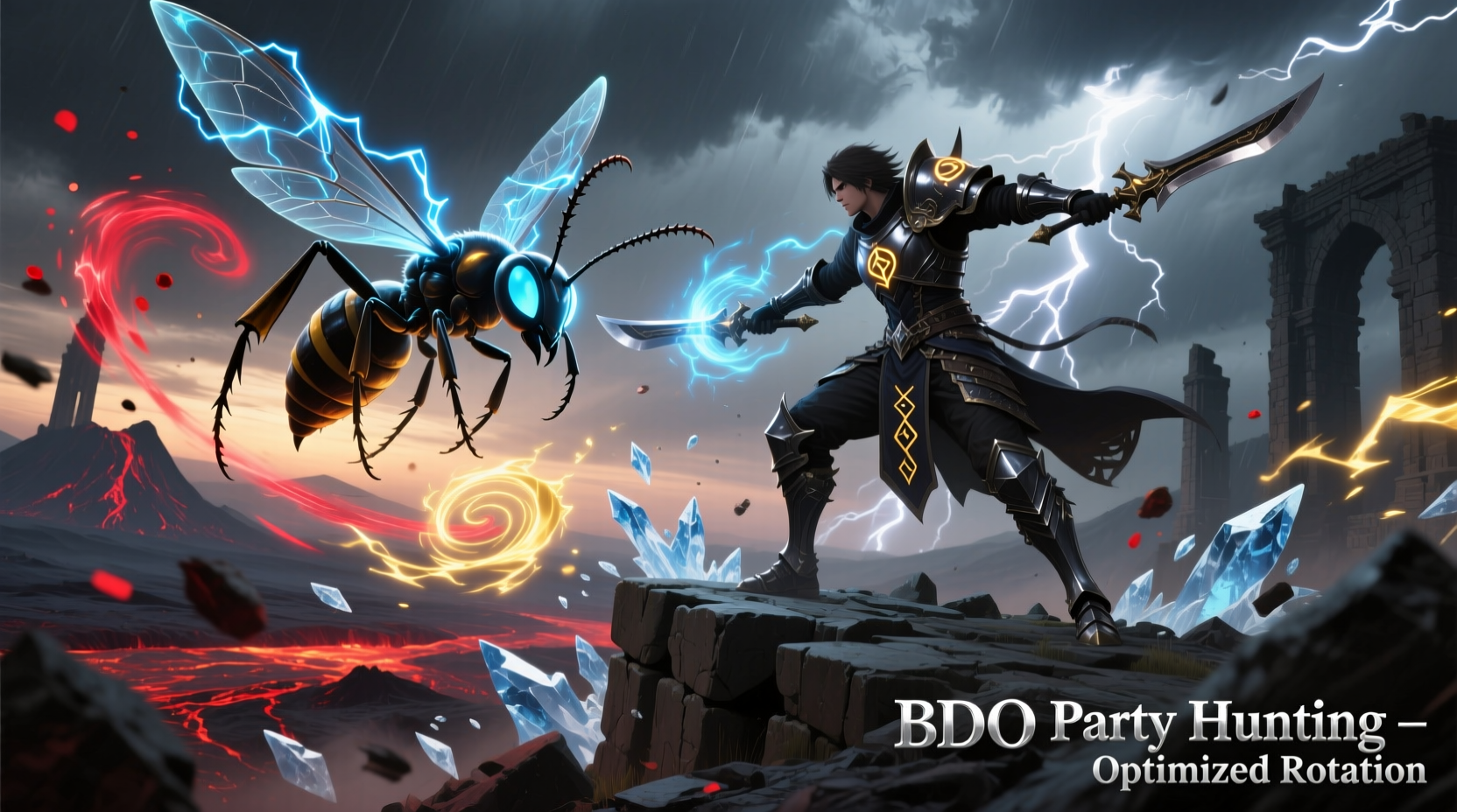 BDO party hunting Giant Wasps with optimized skill rotation