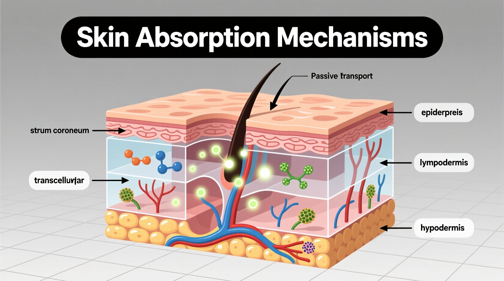 Scientific diagram showing skin absorption mechanisms