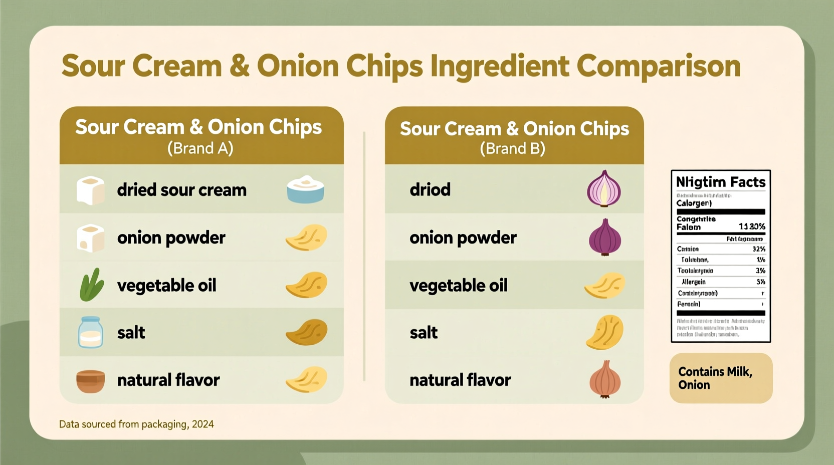 Sour cream and onion chips ingredient comparison chart